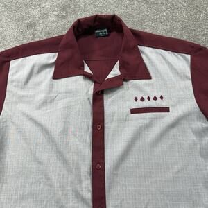 VTG Steady Last Call Bowling Shirt Large Rockabilly Retro Maroon Gray Bowling